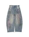 Sakura Embroidered Slub Denim Buggy Pants