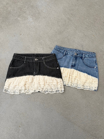 LACE FRILL DENIM SK