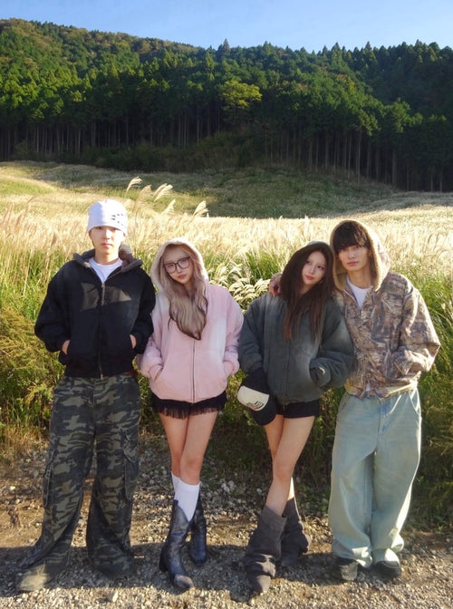 Universal logo boa duck hooded jacket