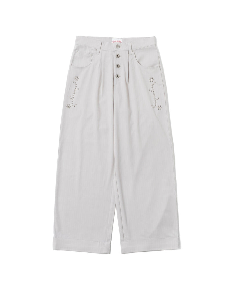 badway studs slacks アイボリースラックス M Flower studs stripe slacks – YZ