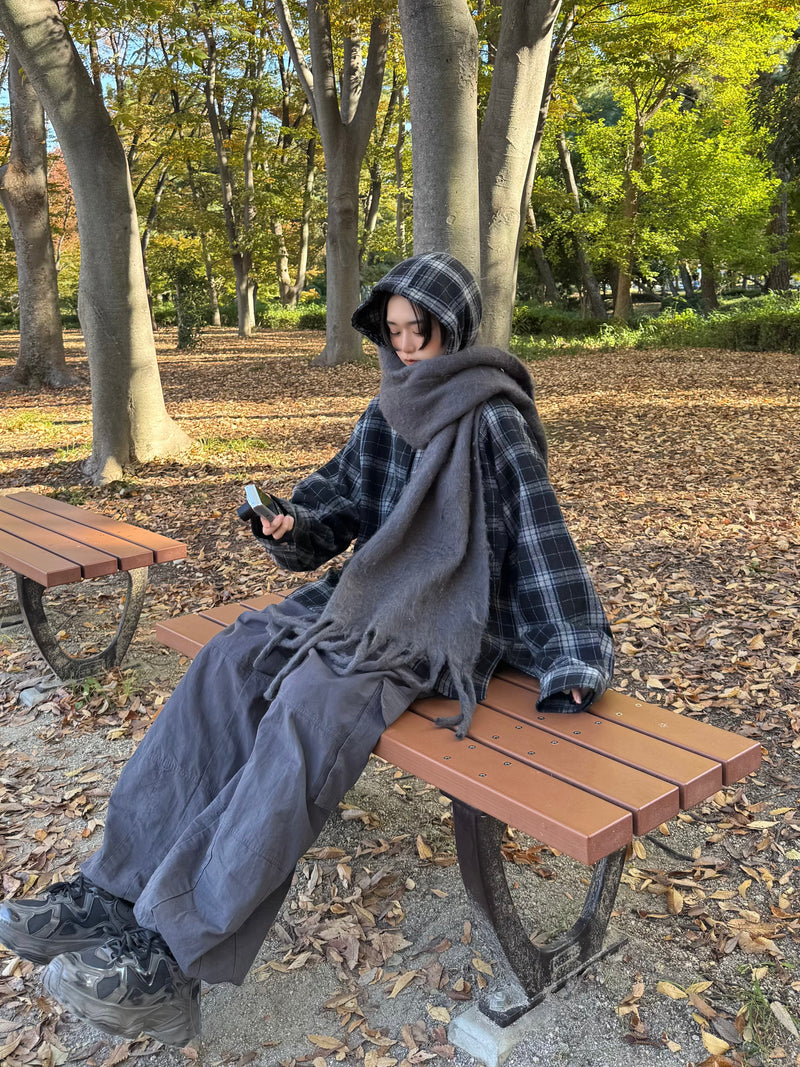 wool like check hood