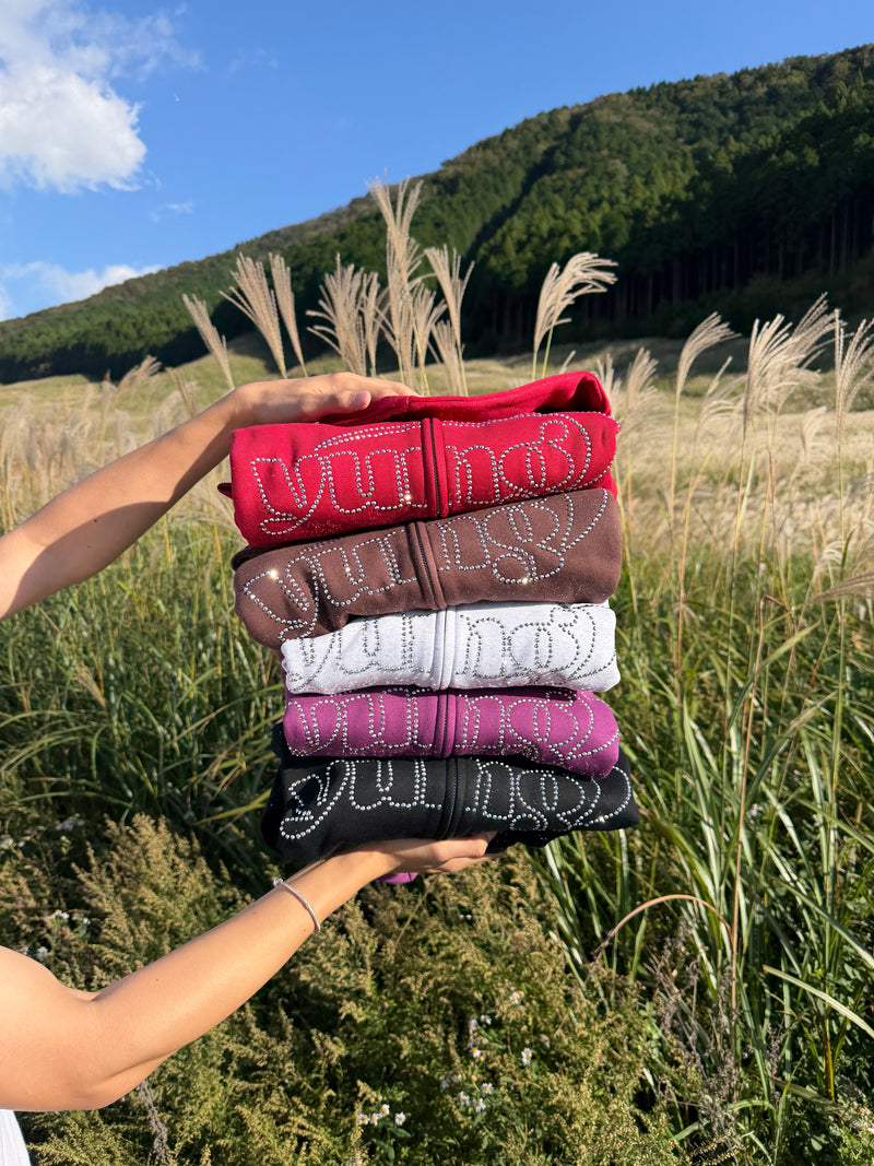 Universal logo rhinestone zip hoodie