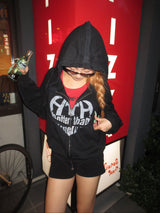 heart logo damage zip hoodie