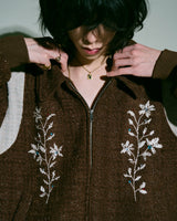 flower embroidery lame tweed varsity jacket