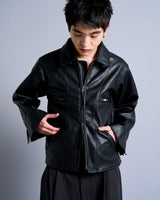 short length zipped PU-leather sport jacket