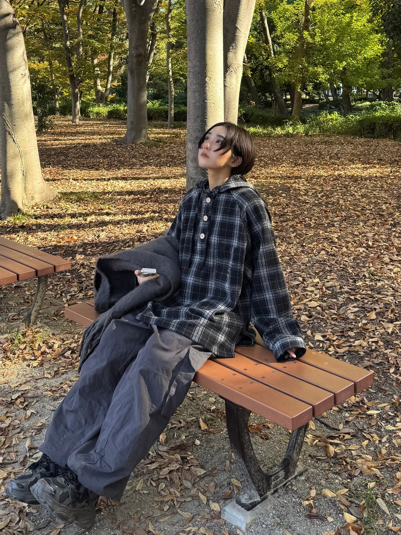 wool like check hood