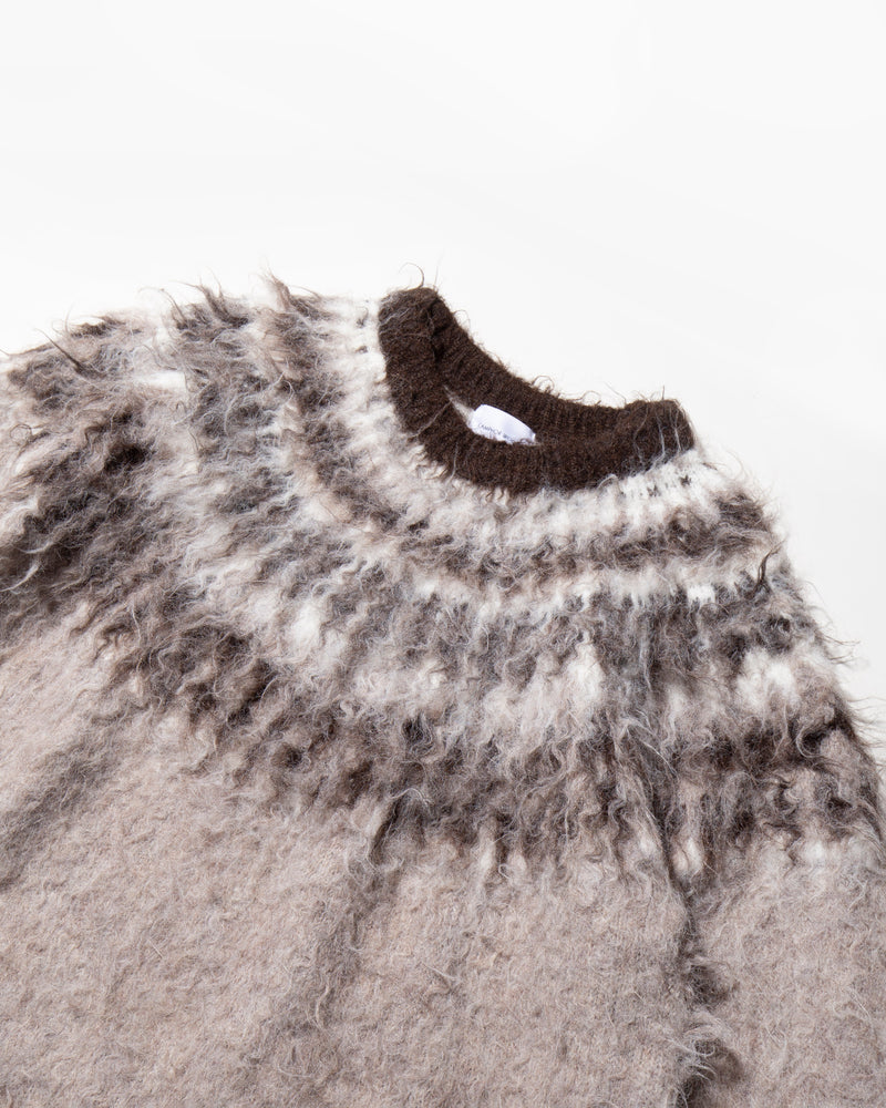 wool mix over shaggy nordic sweater