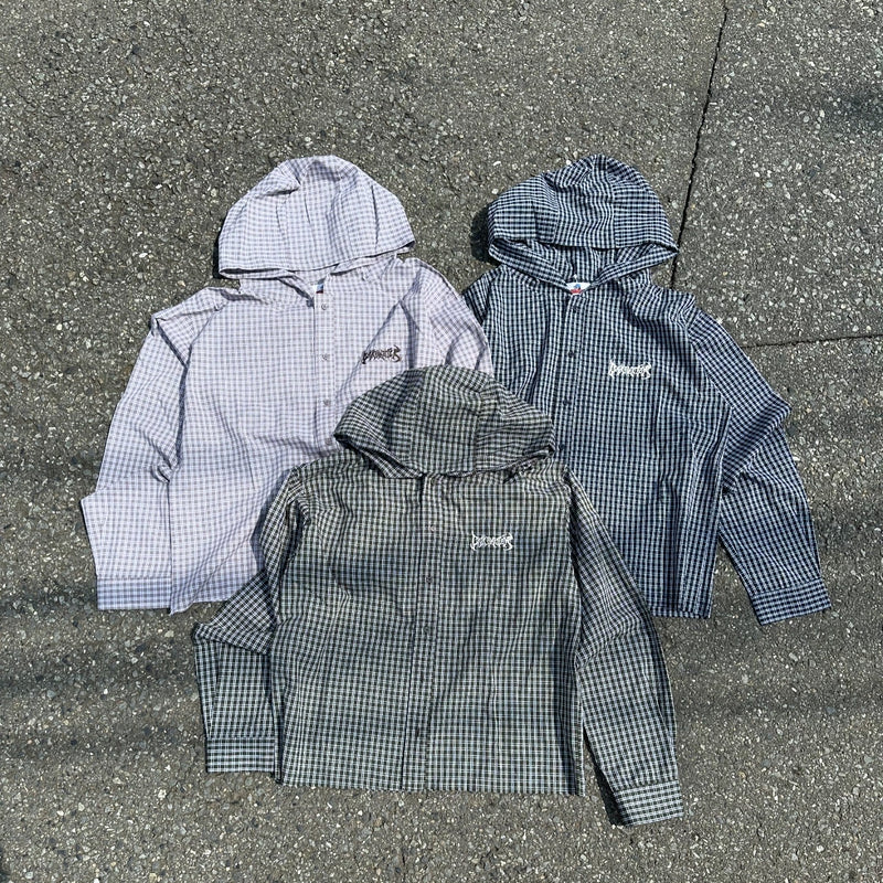Tribal logo check hooded shirt