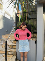 Cropped Border Waffle Long Tee