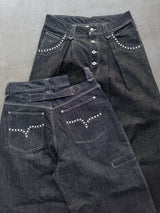 Front-Tuck Pearl Wide Denim Pants