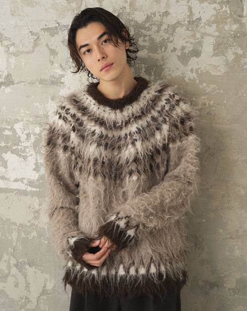 wool mix over shaggy nordic sweater