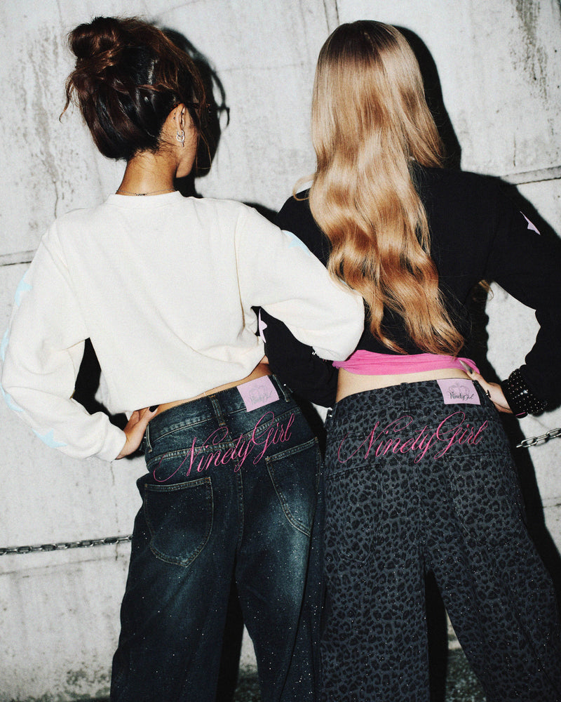 パンツ 9090girl logo glitter buggy denim pants Ninety Girl Logo Glitter Buggy Denim Pants – YZ