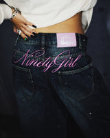 Ninety Girl Logo Glitter Buggy Denim Pants 