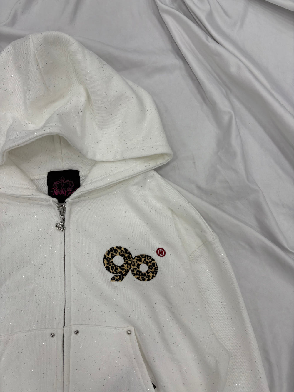 90 Logo Glitter Zip Hoodie 9090 90 Logo Glitter Zip Hoodie white