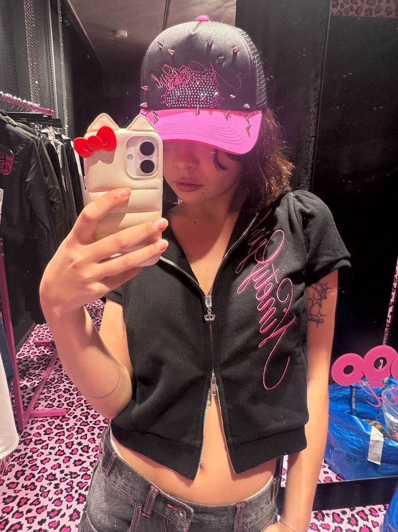 トップス 90 Logo Girl Short Sleeve Zip Hoodie Ninety Girl Short Sleeve Zip Hoodie – YZ