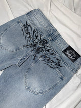Tribal Logo Low-Rise Denim Pants 