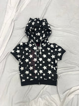 Cat-Ear Short Sleeve Zip Hoodie 