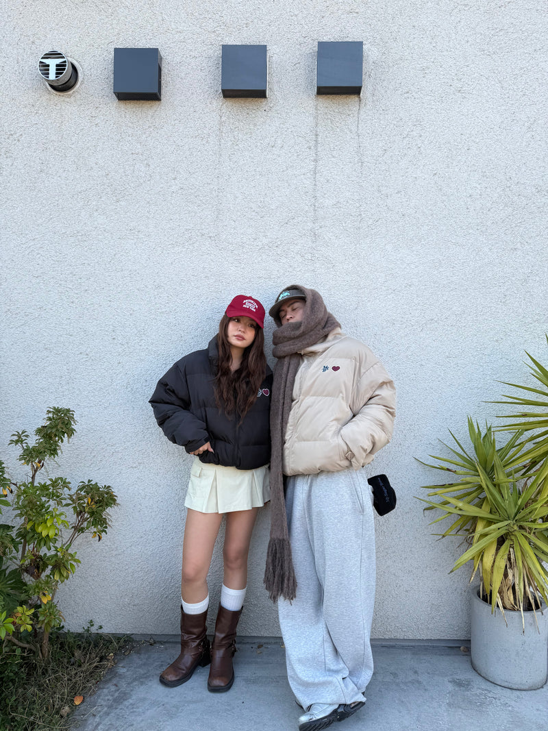 Heart patch down jacket