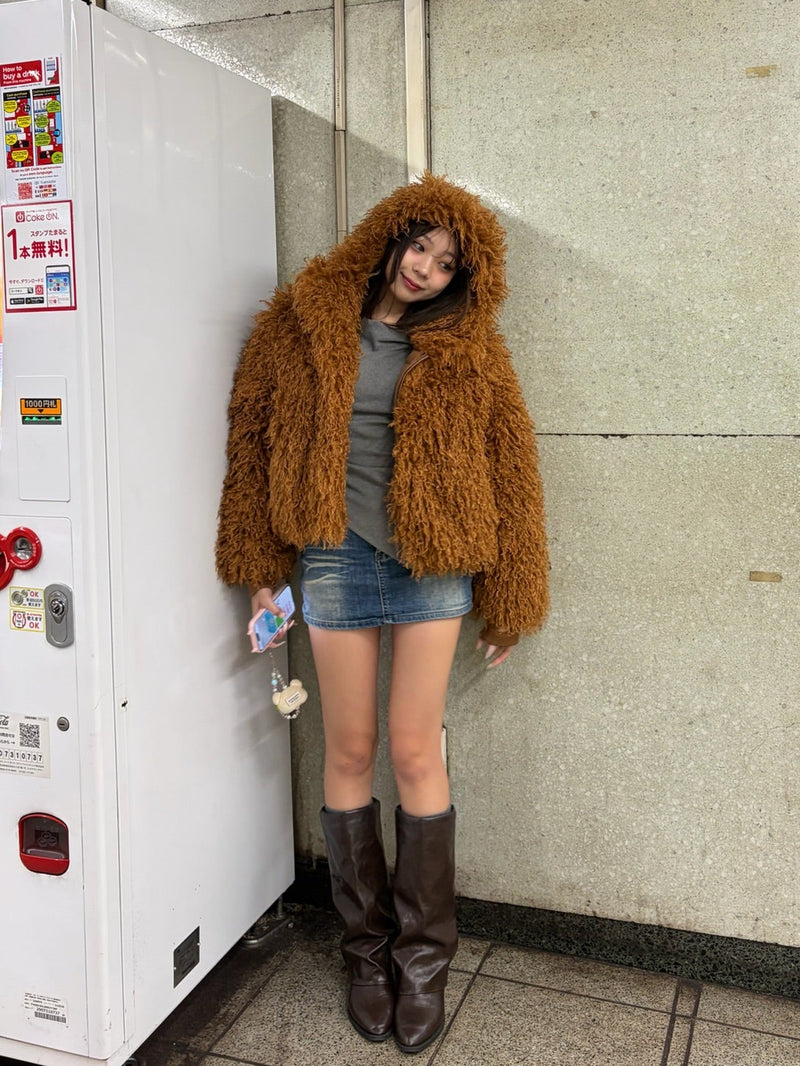 volume hood fur jacket
