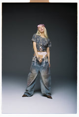 Sakura Embroidered Slub Denim Buggy Pants