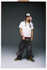 Sakura Embroidered Slub Denim Buggy Pants