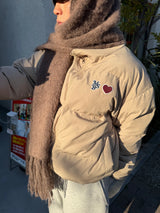 Heart patch down jacket