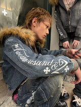 Destroy Fur Denim Zip Hoodie