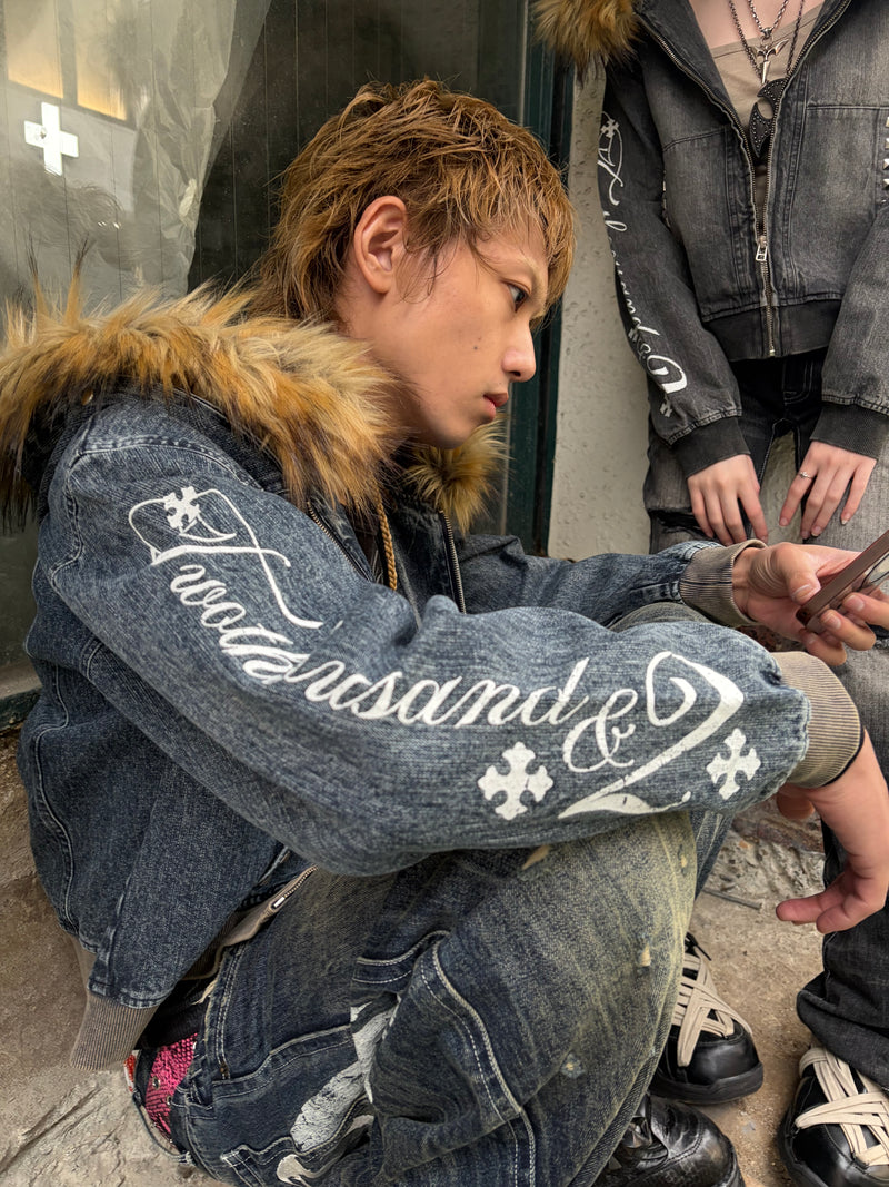 Destroy Fur Denim Zip Hoodie