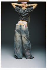 Sakura Embroidered Slub Denim Buggy Pants