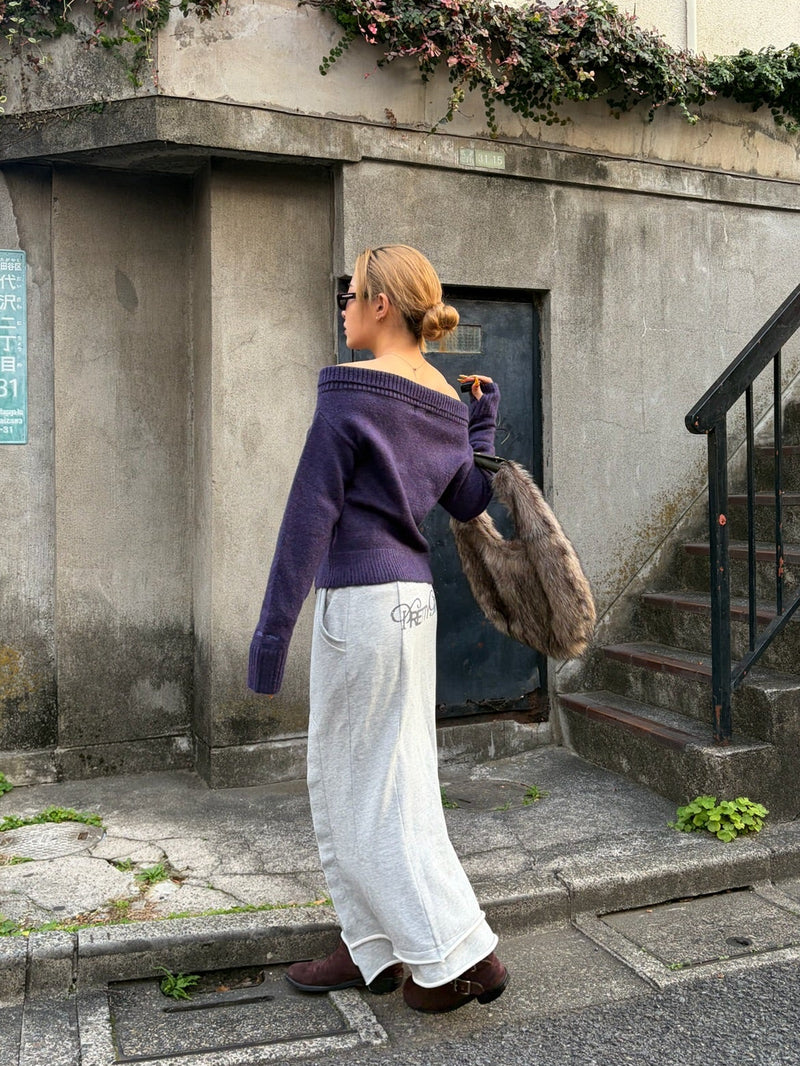 off shoulder zip knit