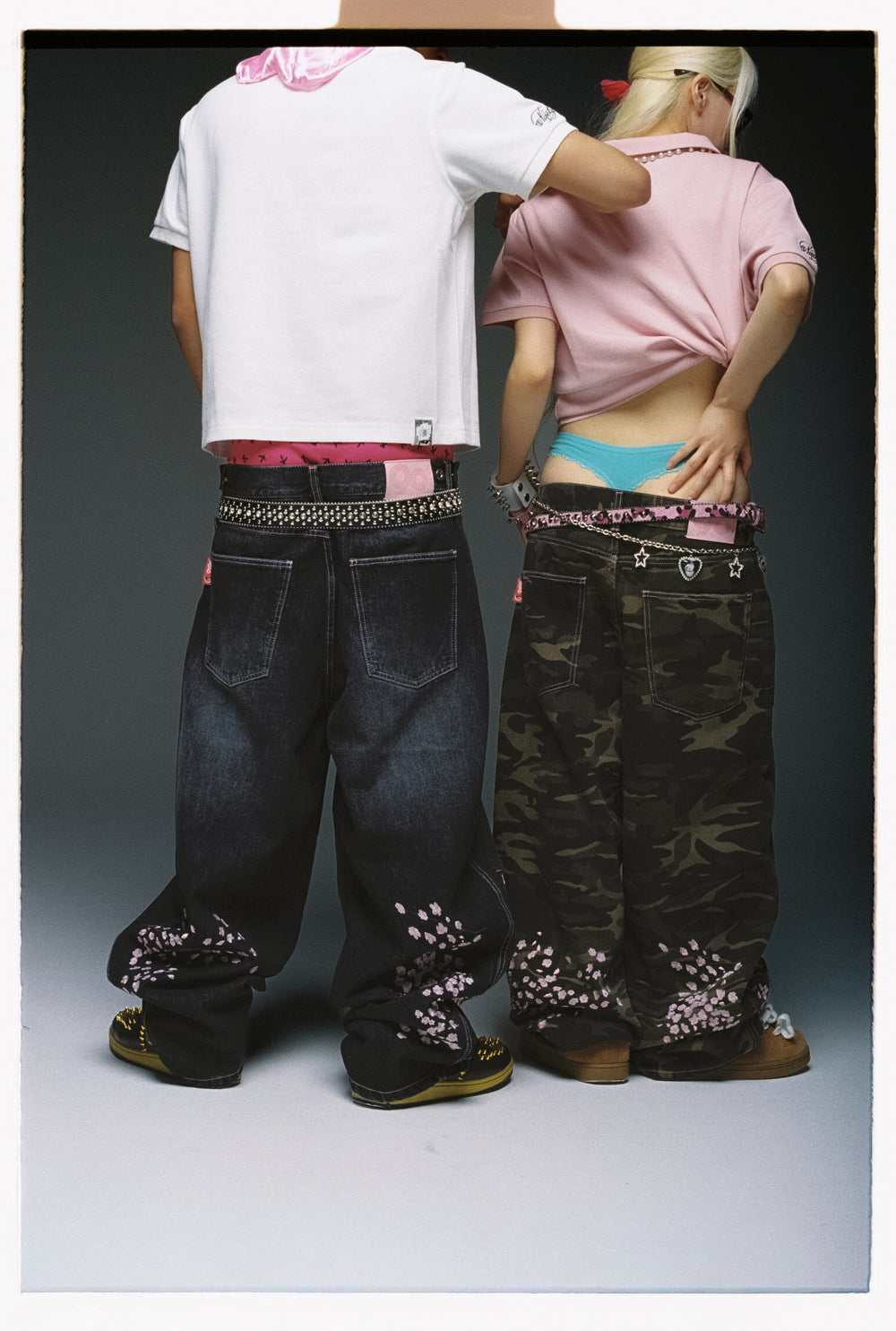 Sakura Embroidered Slub Denim Buggy Pants – YZ