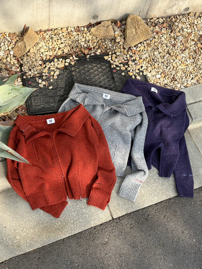 off shoulder zip knit