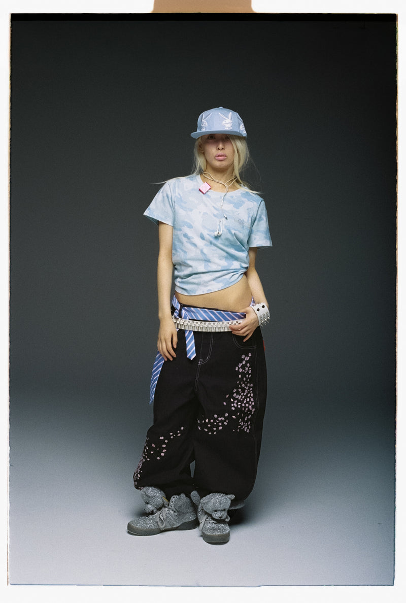 Sakura Embroidered Slub Denim Buggy Pants – YZ