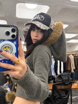 Fur Hooded Zip-Up Knit 