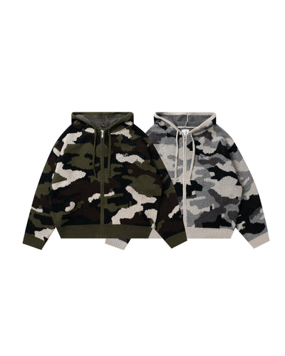 BU 迷彩图案针织连帽衫 