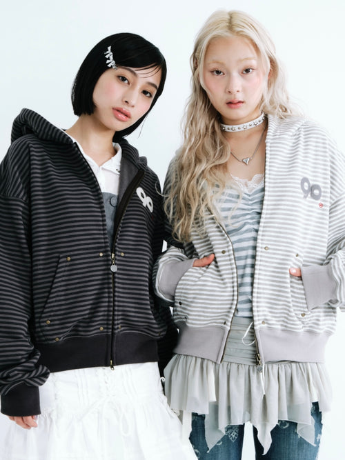 90 Logo Stripe Zip Hoodie