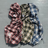 Rhinestone check shirt zip hoodie 