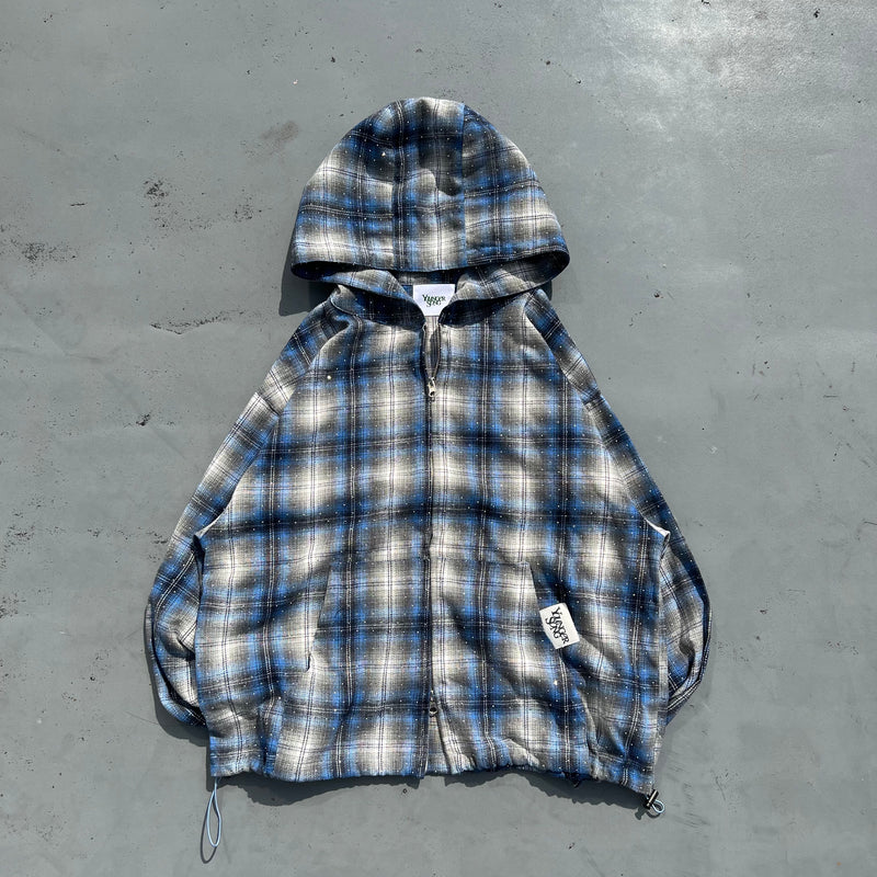 Rhinestone check shirt zip hoodie 