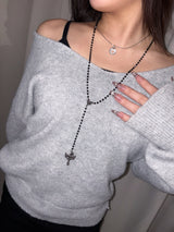 十字架标志玫瑰念珠项链 