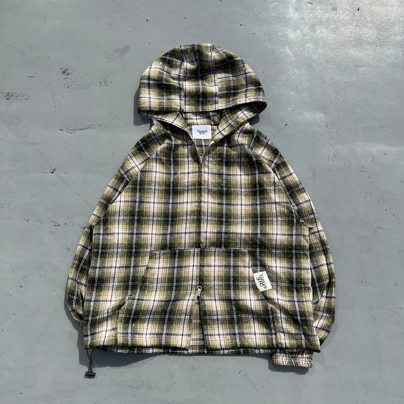 Rhinestone check shirt zip hoodie 