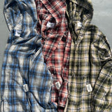 Rhinestone check shirt zip hoodie 