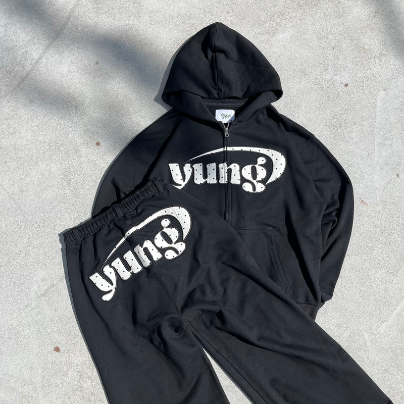 다양한 패턴의 yung 로고 집업 후디 