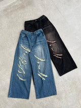 Slash damage buggy denim