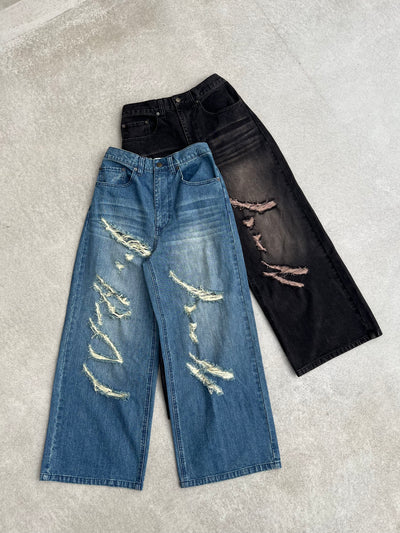 Slash damage buggy denim