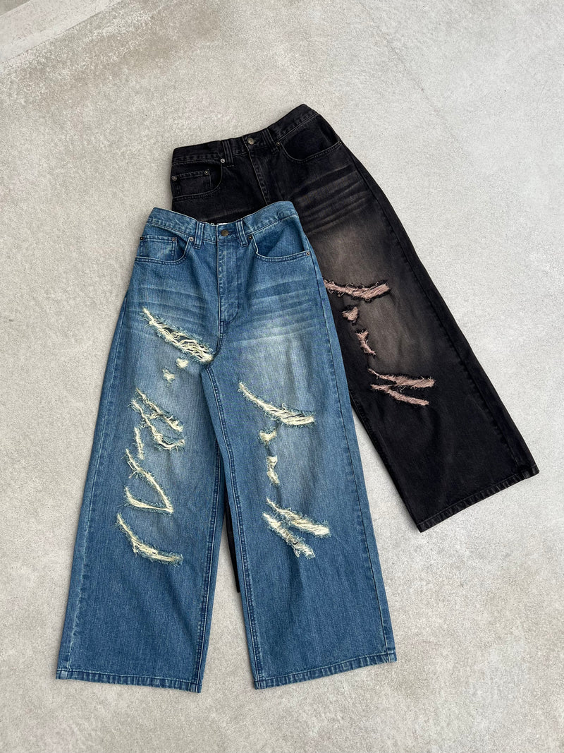 Slash damage buggy denim