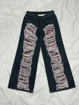 Distressed Print Straight Pants 