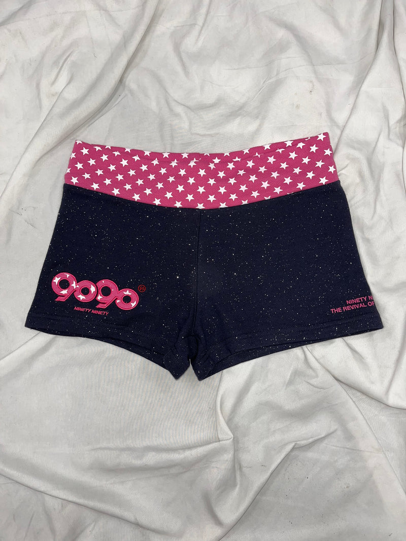 9090 girl OG Logo Glitter Micro Shorts M size, Black x Pink Zebra
