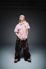 Sakura Embroidered Slub Denim Buggy Pants