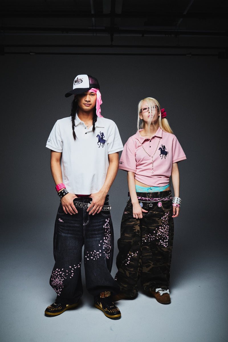 Sakura Embroidered Slub Denim Buggy Pants – YZ