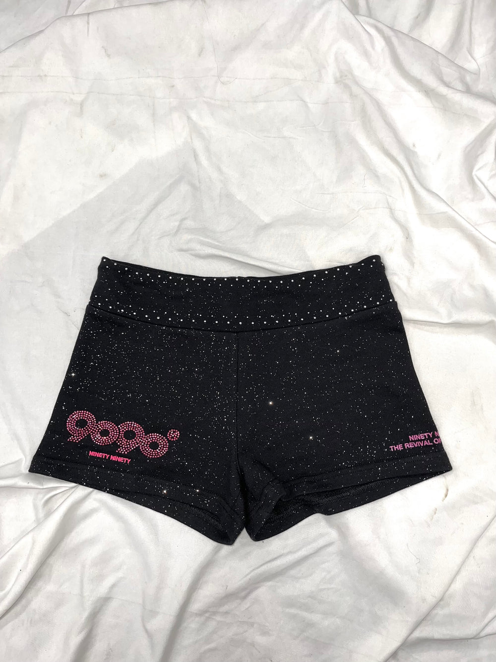 9090 girl OG Logo Glitter Micro Shorts M size, Black x Pink Zebra